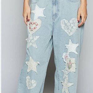 POL Blue Jeans with White Star and Heart Patches